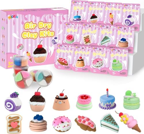 Air Dry Clay Kit, 12 Animals Modeling Clay for Kids, Model Magic Clay with Sculpting Tools, Safe & Non-Toxic, DIY Arts & Crafts School Projects, Home Party Favors (Clay Cake Kit) by Nicella