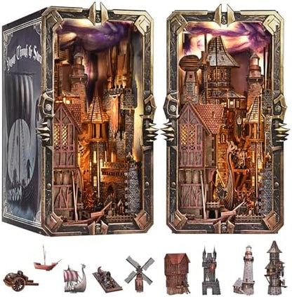 fifijoy Viking Book Nook Kit - DIY Miniature House Dollhouse Kit for Adults Teens, Booknook Tiny House Bookshelf Insert Decor 3D Wooden Puzzle, Gifts for Family, Friends (Voyage Through the Storm) by fifijoy