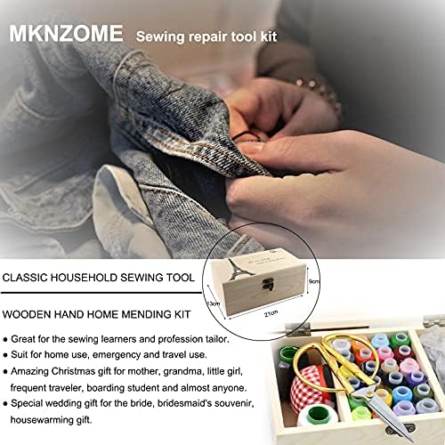 MKNZOME Wooden Sewing Basket - Sewing Box with Supplies for Travel Home - Image 7