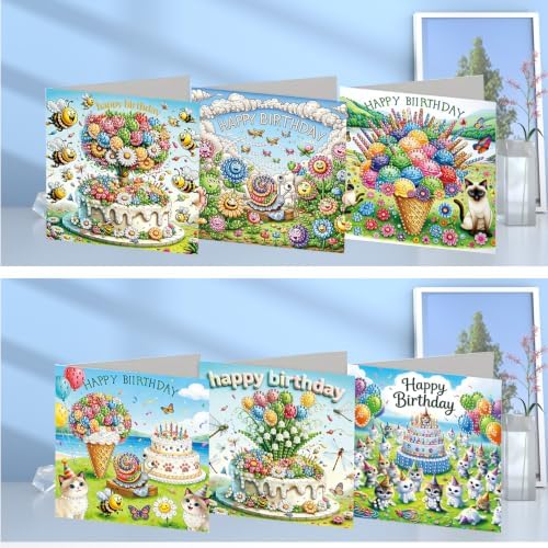 6PCS Happy Birthdays Diamond Art Painting Greeting Cards Kit with Envelopes - 5D DIY Diamond Art Card Kits for Adults - Handcrafted Postcards for Birthday & Holiday - Image 2