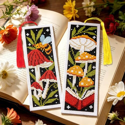 ACRNIGHEET 6PCS Cross Stitch Bookmark Kit for Beginner Stamped Cross Stitch Kits for Adults Mushroom DIY Tassel Embroidery Bookmark Kits Needlepoint Kit with Instructions Craft Gift 8.5''x3'' 11CT - Image 6