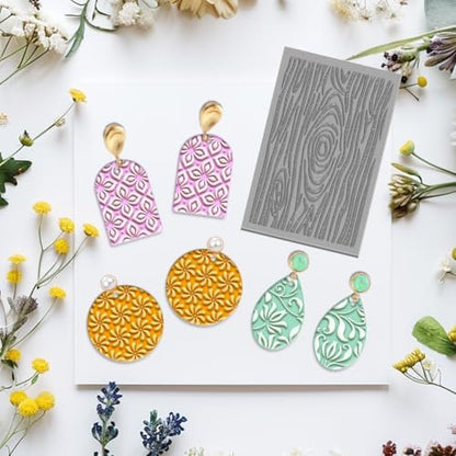 10PCS Polymer Clay Texture Sheets Boho Flower & Nature Texture Mixed Mat for Using with Clay Cutters Pottery Earrings Jewelry DIY Making - Image 6