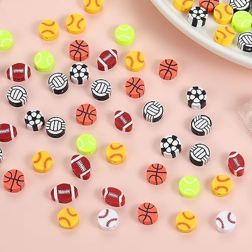100Pcs Sports Ball Beads for Jewelry Making, Sports Polymer Clay Bead, Baseball Basketball Soccer Rugby Volleyball Football Beads for DIY Crafts Bracelet (Sports Ball) - Image 5