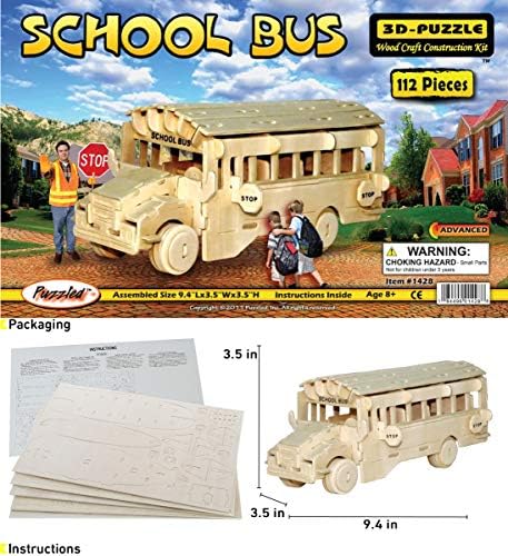 Puzzled 3D Puzzle School Bus Wood Craft Construction Kit - 112 Pieces Pack - Image 2