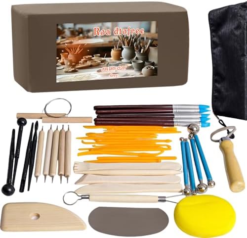 Air Dry Clay Kit 10 LBs + 42 Pcs Pottery Tools - Non-Toxic Organic Clay for Sculpting, Hand Modeling & Throwing, Art Classes Ceramics Workshops (Grey) by Unknown