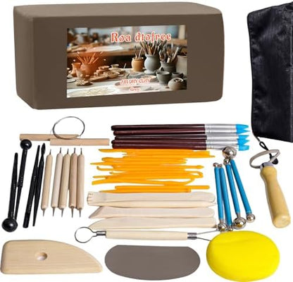 Air Dry Clay Kit 10 LBs + 42 Pcs Pottery Tools - Non-Toxic Organic Clay for Sculpting, Hand Modeling & Throwing, Art Classes Ceramics Workshops (Grey) by Unknown