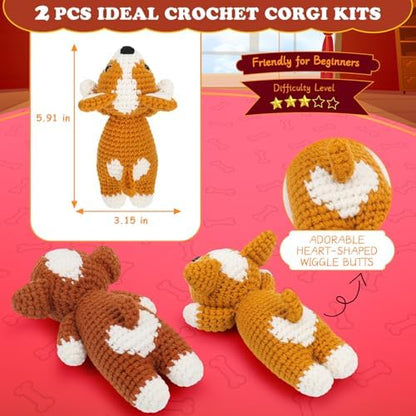 Fortuning's JDS Crochet Kit for Beginners, 2 PCS Corgi Crochet Kits - Image 4