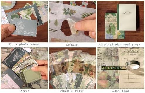 Draupnir Scrapbooking Supplies Kit,Vintage Botanical Aesthetic Scrapbook Kit for Junk Journal, Stationery,Bullet A6 Grid Notebook DIY Scrapbook Birthday Craft Gift for Teen Girl Kid Women - Image 4