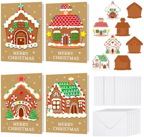 Dispowreath 24 Pcs DIY Christmas Card Making Kits with Envelopes DIY Christmas Craft Make Your Own Gingerbread House Greeting Card Making Supplies for Holiday Xmas Party Decoration Favor by Dispowreath