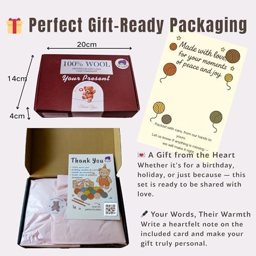 Yarnique Wool Bear Knitting Kit – Real Wool Amigurumi Kit for Adults with Video Tutorials | DIY Bear Crochet & Knitting Kit with Tools | Holiday Gift Craft Set（Overall - Image 3