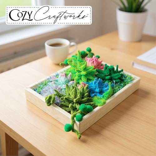 WeVeel Cozy Craftworks Chenille Stem Flower & Succulent Craft Kit for Adults – Create a Wildflower Bouquet and Succulent Box Garden – Relaxing DIY Botanical Arts & Crafts Set - Image 5