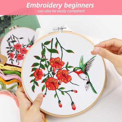 Sopoloray 4 Pack Hummingbird Embroidery Kit for Beginner Adults,Floral Patterns Starter Kit for Adults with Embroidery Hoop,Threads,Needles,Scissors,Instructions - Image 5