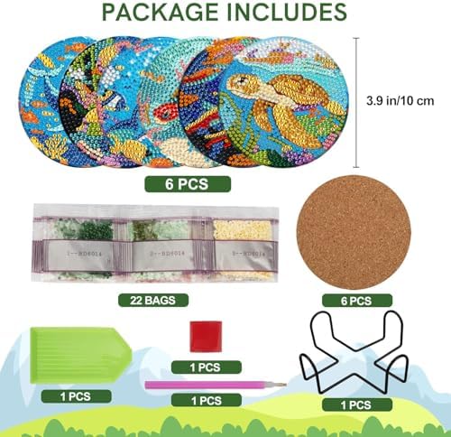 EWJRNSF 6 PCS Ocean Diamond Art Coasters DIY Kit with Holder for Adults - Image 2