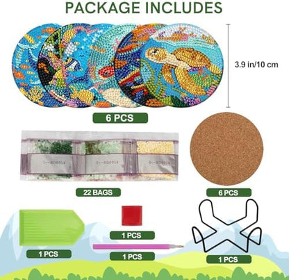 EWJRNSF 6 PCS Ocean Diamond Art Coasters DIY Kit with Holder for Adults - Image 2