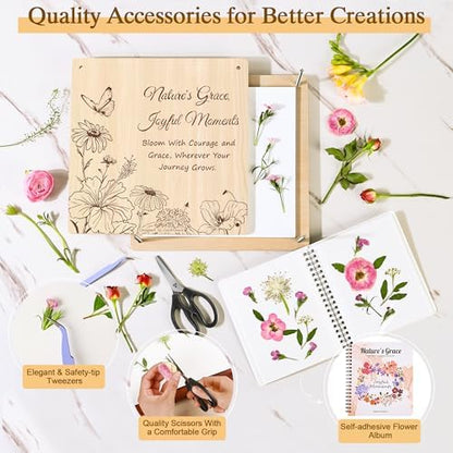 Joy&Grace Large Flower Press Kit for Adults with Designed Cover and DIY Album,10 Layers Plant Press and Plant Drying Toolkit, Flower Preservation Kit, 10.9" x 10.9" (Color Box, Natural Wood) - Image 4