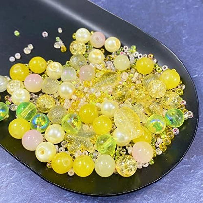Assorted Glass Resin Beads Multi Size Colors Smooth Cracked Gravel Millet Spacer Beads for Bracelets Necklace Earring DIY Jewelry Making Craft(Glazed Yellow Series) - Image 4