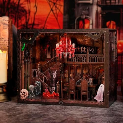 Haunted Manor DIY Miniature House Kit with LED Lights - Gothic Book Nook Decor, 3D Wooden Puzzle for Adults, Halloween Home Decoration (AAA Batteries Not Included) - Image 5
