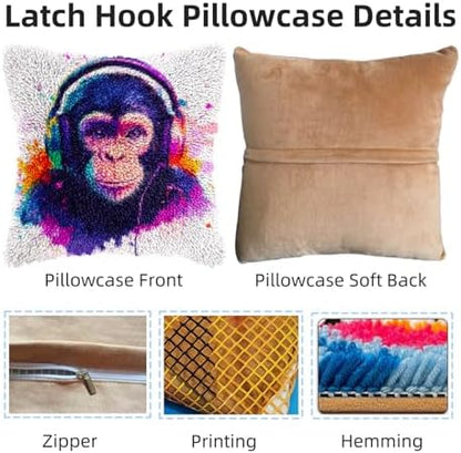 DIY Latch Hook Pillow Kits Watercolor Monkey Printed Pillowcase Crochet Yarns Hooking Handmade Pillow Cover Cushion for Home Sofa Decoration 17x17inch-1 - Image 3