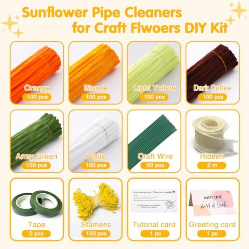 AHAMETON 620Pcs Sunflower Pipe Cleaners Flower Kit,Chenille Stems Craft - Image 2
