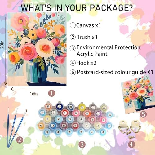 Arttoplus Flower Paint by Numbers Kit for Adults Beginner 16x20 inch - Image 2