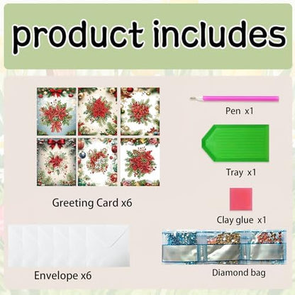 Christmas Diamond Art Painting Cards, 6-Pack DIY Holiday Greeting Card Kit with Envelopes & Rhinestones, Festive Craft Project for Adults, Personalized Seasonal Gift Idea - Image 4