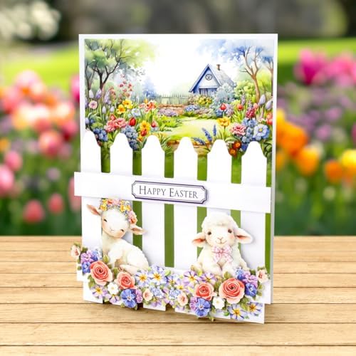 Katy Sue Spring Garden Picket Fence Card Making Kit. Contains 8 Shaped Cards, 3 Sheets of Die Cut Decoupage, Adhesive Foam Pads, Background Scenes, Instructions & 8 Envelopes for Card Making Supplies - Image 6