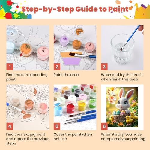 Happy Easter Paint by Numbers Kits for Adults, Paint by Number Beginner, Easter Bunny with Eggs, Canvas Painting by Numbers for Adults, Easy DIY Oil Painting Kits for Gifts Home Decor 16x20 Inch - Image 7