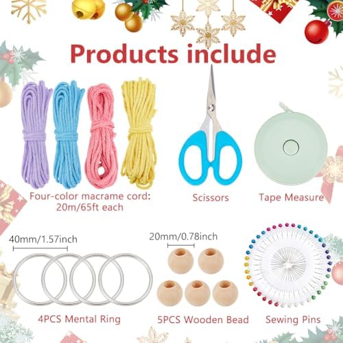 ACRNIGHEET 4pcs Snowflake Christmas Macrame Kit for Beginners, Xmas Tree Hangings Kits, Learn to Macrame with Step-by-Step Tutorials, Christmas Gifts - Image 2