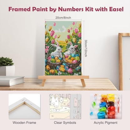 MOGTAA Easter Bunny Paint by Numbers Kit for Adults Beginners with Frame, Easter Eggs Adult Paint by Number Kits on Canvas with Easel, Easy DIY Flowers Oil Painting Kits for Home Decor, 8x12in - Image 2