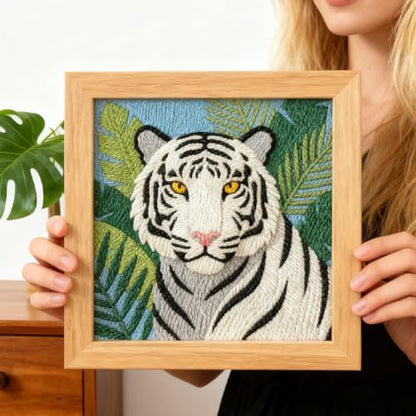 INFUNLY White Tiger Punch Needle Kits for Adults Beginners Green Leaves Needle Embroidery Starter Kit Tiger DIY Punch Needles Kit with Instruction Needles Fabric for Art Craft Festival Gift Home Decor - Image 7