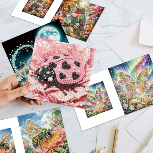 Artiphile DIY Pearl Art Painting Greeting Card Set Crafts Decor 6-Piece Foldable Cards Kit with Envelopes and Tools for Holiday Wishes Adult Crafting Project-Insect - Image 7