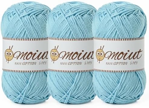 3 Pack Cotton Yarn for Crocheting, Baby Yarn for Crocheting Soft, 393yds / 5.29oz Fluffy Amigurumi Crochet Yarn, 5 Ply 100% Milk Cotton Yarn for Puzzle、Socks、Clothes(3 Sky Blue) by OMoiut