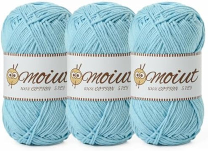 3 Pack Cotton Yarn for Crocheting, Baby Yarn for Crocheting Soft, 393yds / 5.29oz Fluffy Amigurumi Crochet Yarn, 5 Ply 100% Milk Cotton Yarn for Puzzle、Socks、Clothes(3 Sky Blue) by OMoiut