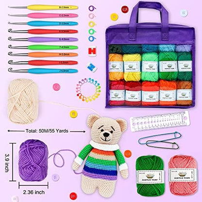 Inscraft Crochet Yarn Kit for Beginners Adults & Kids, Includes 1650 Yards 30 Colors Acrylic Skeins, Hooks, Purple Bag etc, Make Amigurumi & Crocheting Projects, Starter Set for Professionals - Image 3