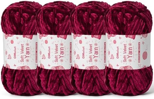 4x100g Fluffy Velvet Chenille Yarn for Crocheting and Knitting, 4x80m (87.5yd) Baby Yarn for Crocheting Soft, Crochet Chunky Yarns Amigurumi Yarns (4 Burgundy) by OMoiut