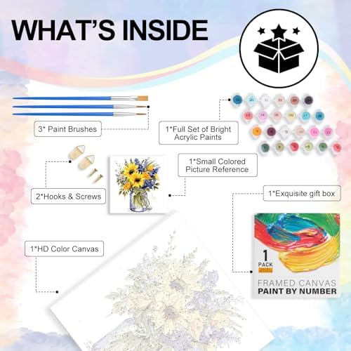 Yezavesu Flower Framed Paint by Numbers Kit for Adults Beginner & Kids Ages 8-12, Flowers Paint by Number Without Easel, DIY Adult Paint by Numbers Sunflower for Home Wall Decor Gift 10x 10 inch - Image 4