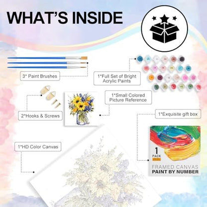 Yezavesu Flower Framed Paint by Numbers Kit for Adults Beginner & Kids Ages 8-12, Flowers Paint by Number Without Easel, DIY Adult Paint by Numbers Sunflower for Home Wall Decor Gift 10x 10 inch - Image 4