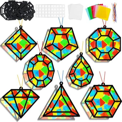 Lonfliness 32Sets Jewel Suncatchers Ornaments Kit DIY Window Stained Glass Effect Paper for Sun Catchers Craft Home Decor Creative Art Projects Activity Birthday Gift by Lonfliness