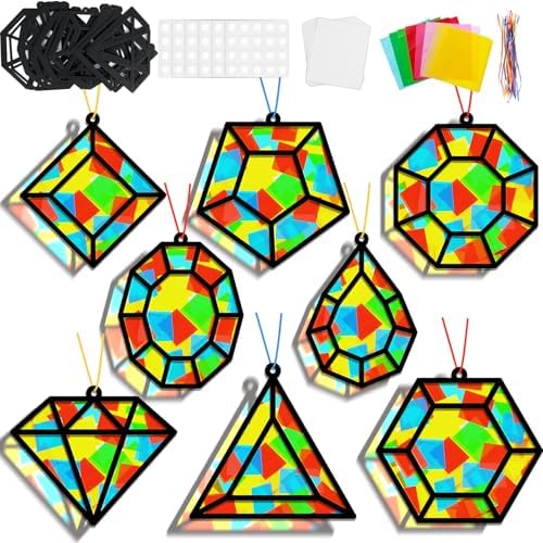 Lonfliness 32Sets Jewel Suncatchers Ornaments Kit DIY Window Stained Glass Effect Paper for Sun Catchers Craft Home Decor Creative Art Projects Activity Birthday Gift by Lonfliness