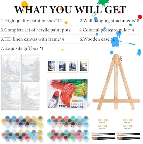 4 Pack Framed Paint by Numbers Kit for Adults Landscape with Wooden Easel - Image 5