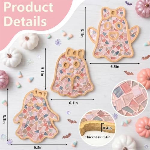 6PCS DIY Glass Mosaic Tiles for Crafts, Mixed Color, Halloween Ghost - Image 2