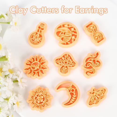 Puocaon Mystic Boho Clay Cutters - 9 Pcs Polymer Clay Cutters for Earrings Jewelry, Mushroom Sun Moon Moth Snake Bottle Shape - Image 4