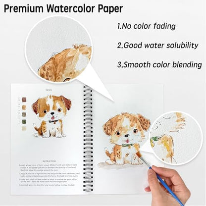 SLWBZ Watercolor Workbook Animals, 15 Different Patterns of Original DIY Designs, 16 Color Watercolor Paint Plates with Palette and Brush, Beginner-Friendly Watercolor Workbooks, Animals - Image 3