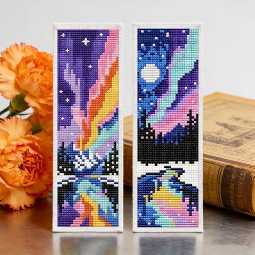 ACRNIGHEET 6PCS Cross Stitch Bookmark Kits for Beginners Colorful Aurora - Image 5