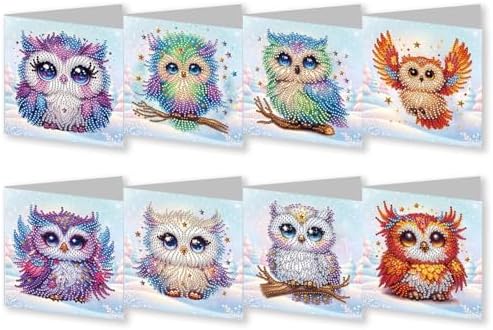 DIY Diamond Greeting Cards Set Christmas, 5D DIY Diamond Art Painting Greeting Card, DIY Christmas Card Making Kits for Family Friends Handmade Gift-#30-Owl by Unknown