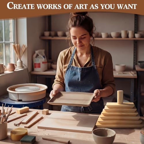 DoubleFill 6 Pack Pottery Molds 12.5" 11.5" 10.5" 9.5" 8.5" 7.5" Thickness 1" Plaster Molds Wood Pottery Tools with Handle for Ceramic Top Forms DIY Bowls Plate Dish Slump Press Art Making (Rectangle) - Image 6