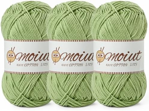3 Pack Cotton Yarn for Crocheting, Baby Yarn for Crocheting Soft, 393yds / 5.29oz Fluffy Amigurumi Crochet Yarn, 5 Ply 100% Milk Cotton Yarn for Puzzle、Socks、Clothes(3 Avocado Green) by OMoiut