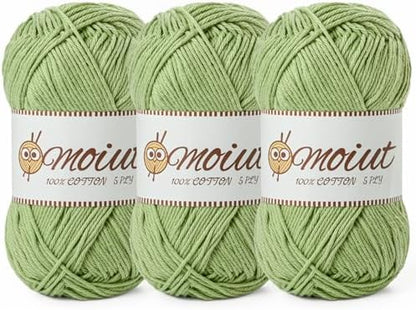 3 Pack Cotton Yarn for Crocheting, Baby Yarn for Crocheting Soft, 393yds / 5.29oz Fluffy Amigurumi Crochet Yarn, 5 Ply 100% Milk Cotton Yarn for Puzzle、Socks、Clothes(3 Avocado Green) by OMoiut