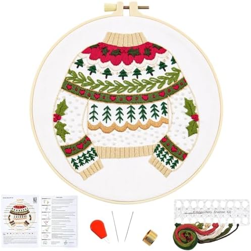 Crafmanoe Christmas Embroidery Kits for Beginners Embroidery Stitches Practice Kits for Adults, Christmas Cross Stitch Kits for Beginners Craft Kits, Embroidery Hoops, Fabric, Threads & Video Tutorial by Unknown
