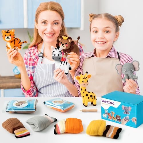 WATINC Needle Felting Kit - 5 Set Unique Different Cute Doll Wool Felt Needle Tools Foam Pad Instruction, DIY Home Decoration Craft Party Supplies for Art Work Starter Beginners (Wild Animal) - Image 6
